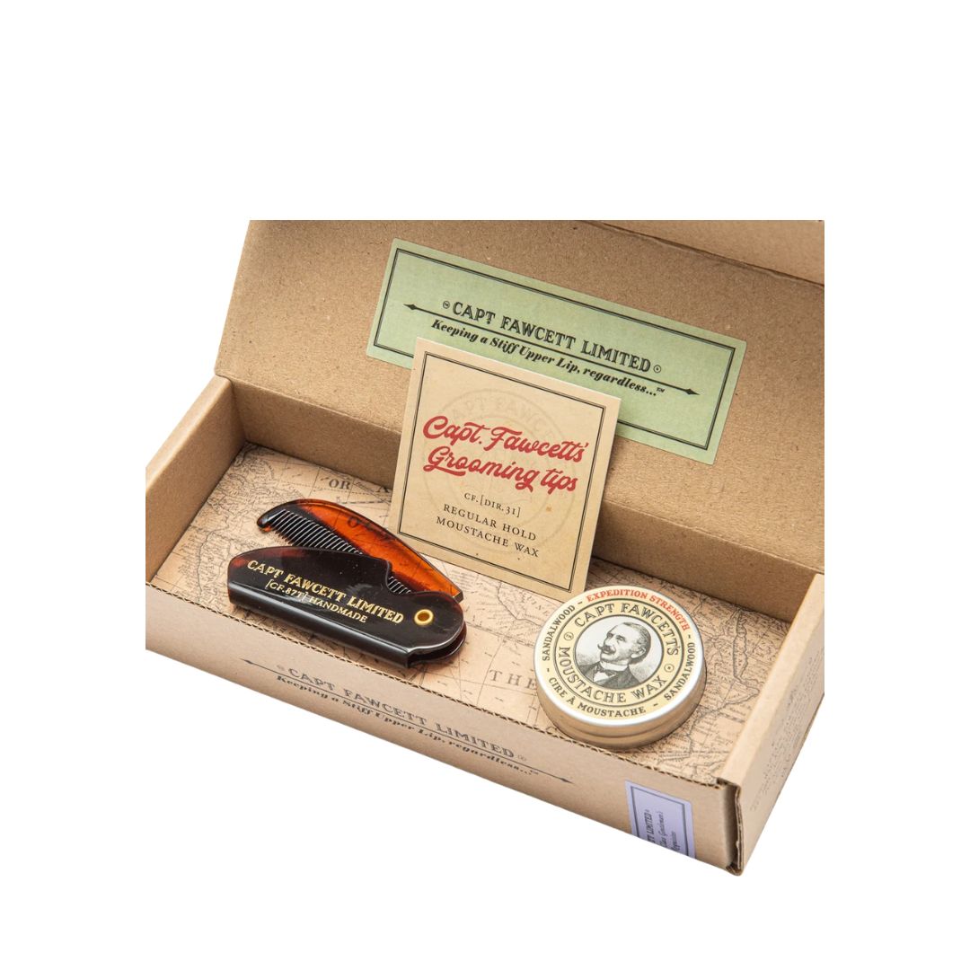 Captain Fawcett Moustache Wax & Folding Pocket Moustache Comb